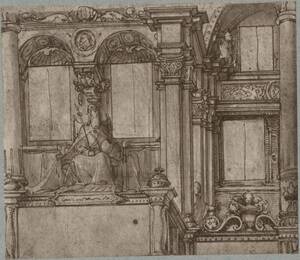 Fotografie einer Entwurfszeichnung für eine Fassade, von Hans Holbein (vermutlich der Jüngere) (vom Bearbeiter vergebener Titel) von Ad. Braun & Cie.