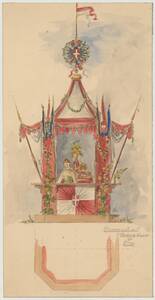 Entwurfszeichnung für ein Blumenzelt mit Farben und Wappen von Wien (vom Bearbeiter vergebener Titel) von Niedermoser, Wilhelm
