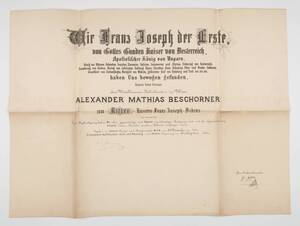 Ernennungsurkunde zur Aufnahme Alexander Matthias Beschorners in den Franz-Joseph-Orden von Anonym