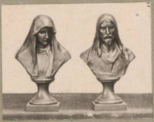 Lichtdruck von zwei Bronzeplastiken von Maria und Christus (vom Bearbeiter vergebener Titel) von Anonym