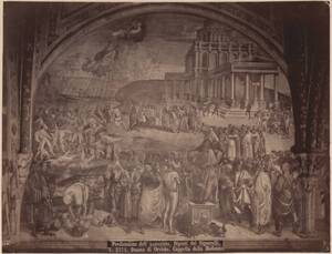 Fotografie des Freskos "Die Predigt des Antichrist" von Luca Signorelli im Dom von Orvieto (vom Bearbeiter vergebener Titel) von Rive, Roberto