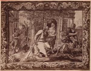 Fotografie eines Gobelins "Esau verkauft sein Erstgeburtsrecht an Jakob" aus der Wawelburg, Krakau (vom Bearbeiter vergebener Titel) von Krieger, Ignaz