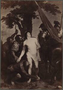 Fotografie einer Malerei mit dem heiligen Sebastian, der an den Baum gebunden wird, von Anton van Dyck (vom Bearbeiter vergebener Titel) von Franz Hanfstaengl <Kunstverlag>