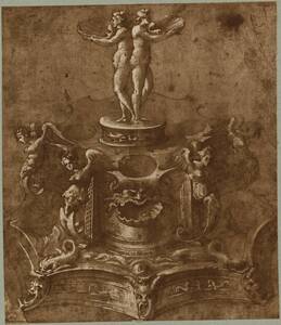 Fotografie eines Entwurfes für einen Tafelaufsatzes von Benvenuto Cellini (vom Bearbeiter vergebener Titel) von Braun, Adolphe