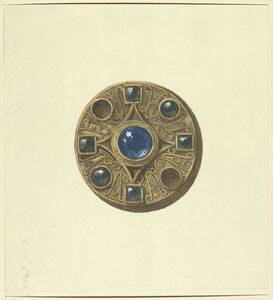 Kopie eines Goldknopfes mit perlenförmigen und quadratischen Edelsteinen (vom Bearbeiter vergebener Titel) von Anonym