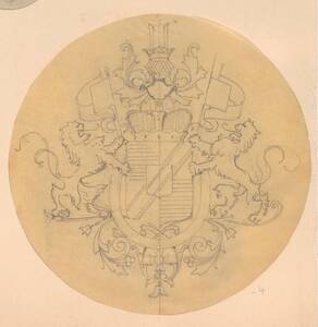 Ein Entwurf für ein Wappen mit zwei Löwen als Schildhalter (vom Bearbeiter vergebener Titel) von Groner, Anton
