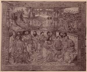 Fotografie eines Gobelins mit Szenen aus dem Leben Christi aus dem Domschatz, Trient (vom Bearbeiter vergebener Titel) von Löwy, Josef