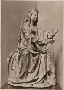 Fotografie einer hölzernen Marien-Skulptur aus einer "Anna Selbdritt"-Gruppe des 16. Jahrhunderts (vom Bearbeiter vergebener Titel) von Anonym