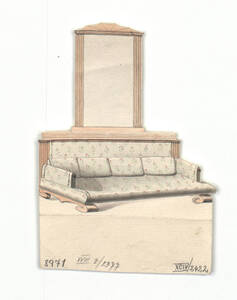 Ausgeschnittene Möbelzeichnung mit Entwurf für ein Canapé (vom Bearbeiter vergebener Titel) von Danhauser, Josef