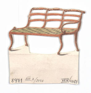 Ausgeschnittene Möbelzeichnung mit Entwurf für eine Sitzbank (vom Bearbeiter vergebener Titel) von Danhauser, Josef